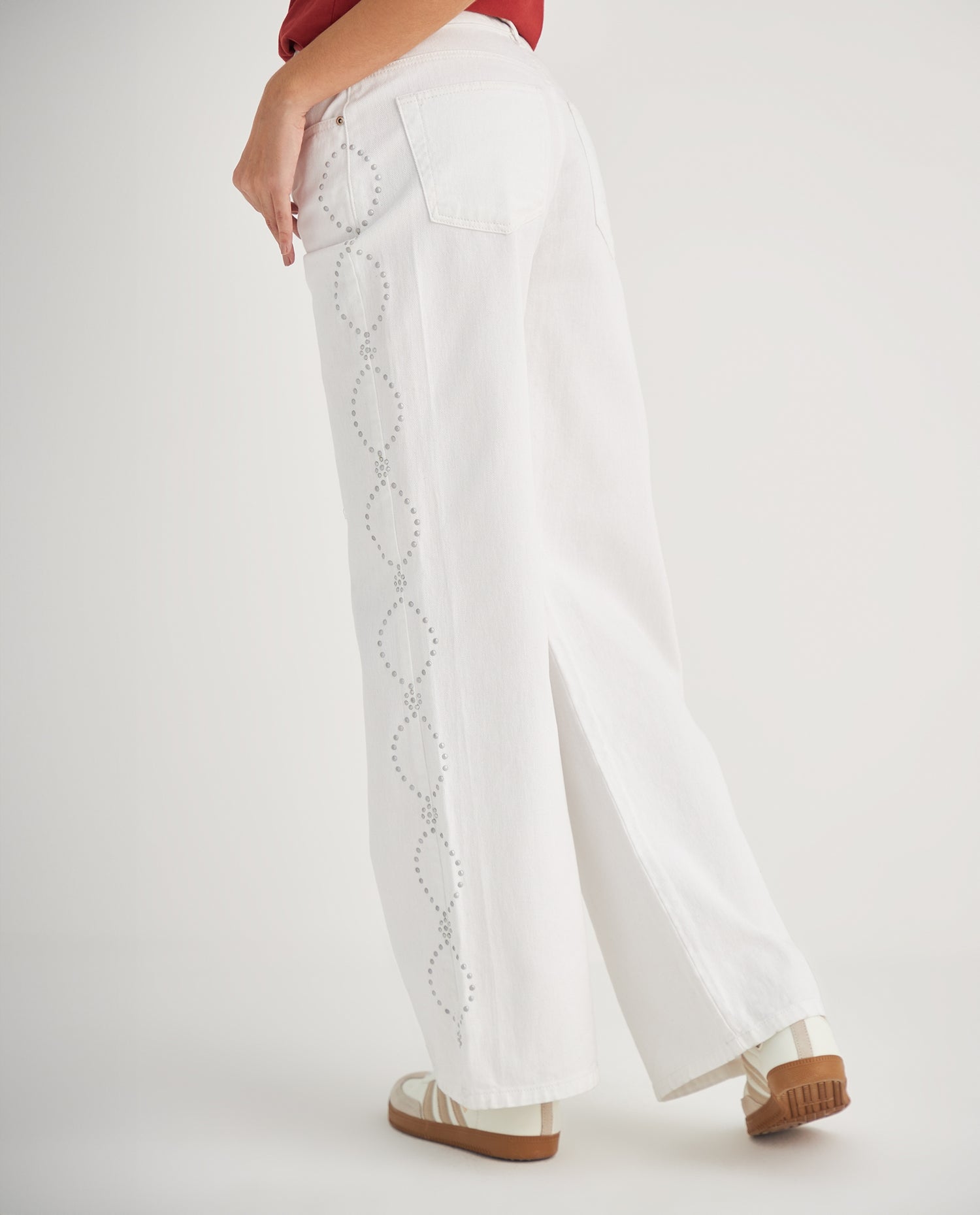 Jean Wide Leg con apliques para mujer - Crudo