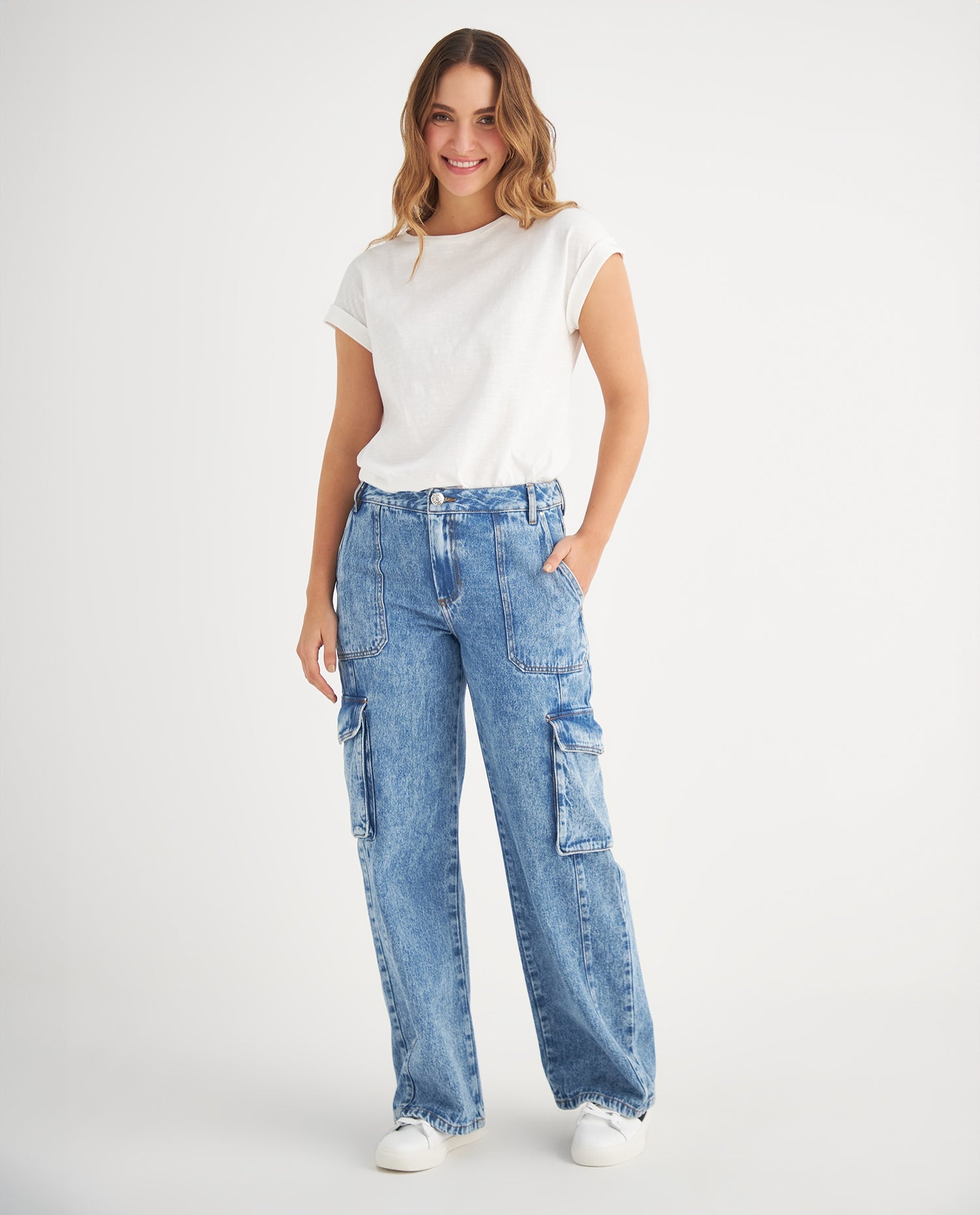 Jean tipo cargo para mujer - Azul