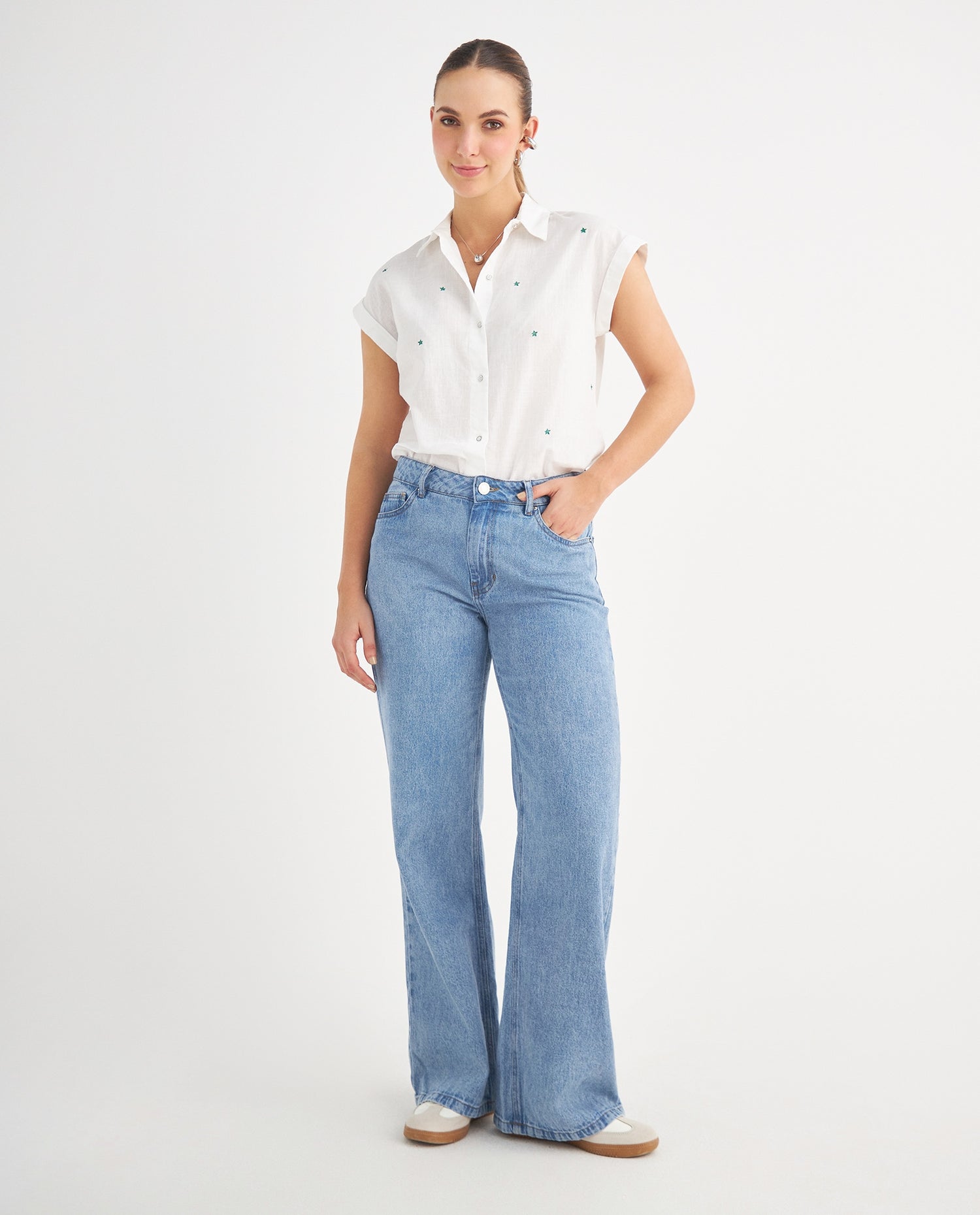 Jean Wide Leg cinco bolsillos para mujer - Azul