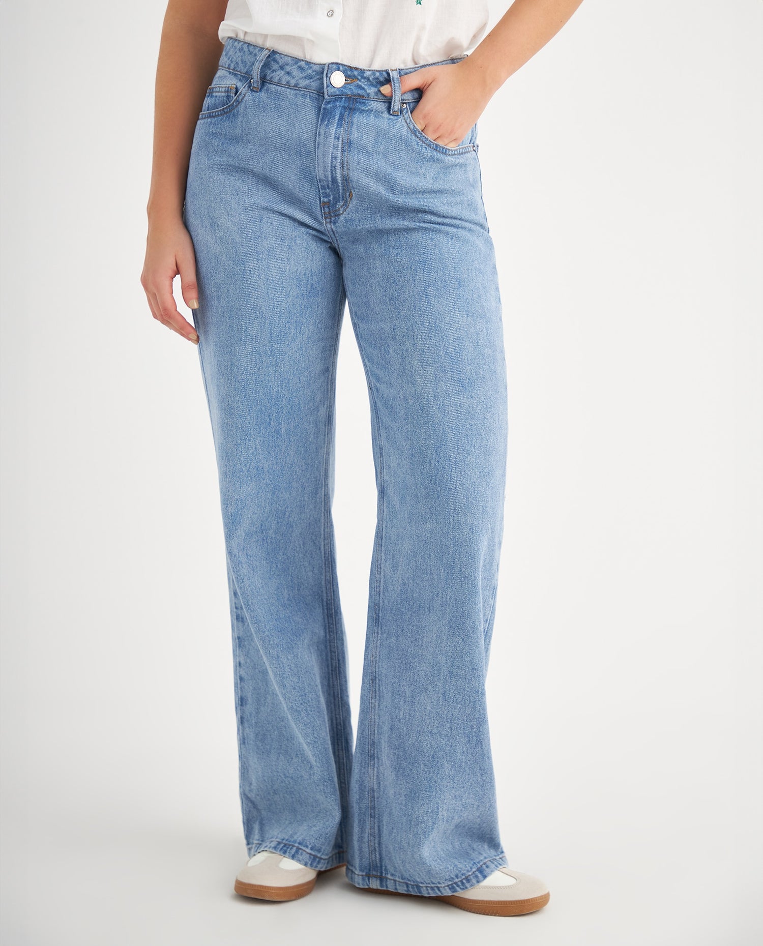 Jean Wide Leg cinco bolsillos para mujer - Azul