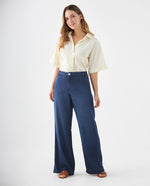 Jean Wide Leg pretina elástica posterior para mujer - Azul