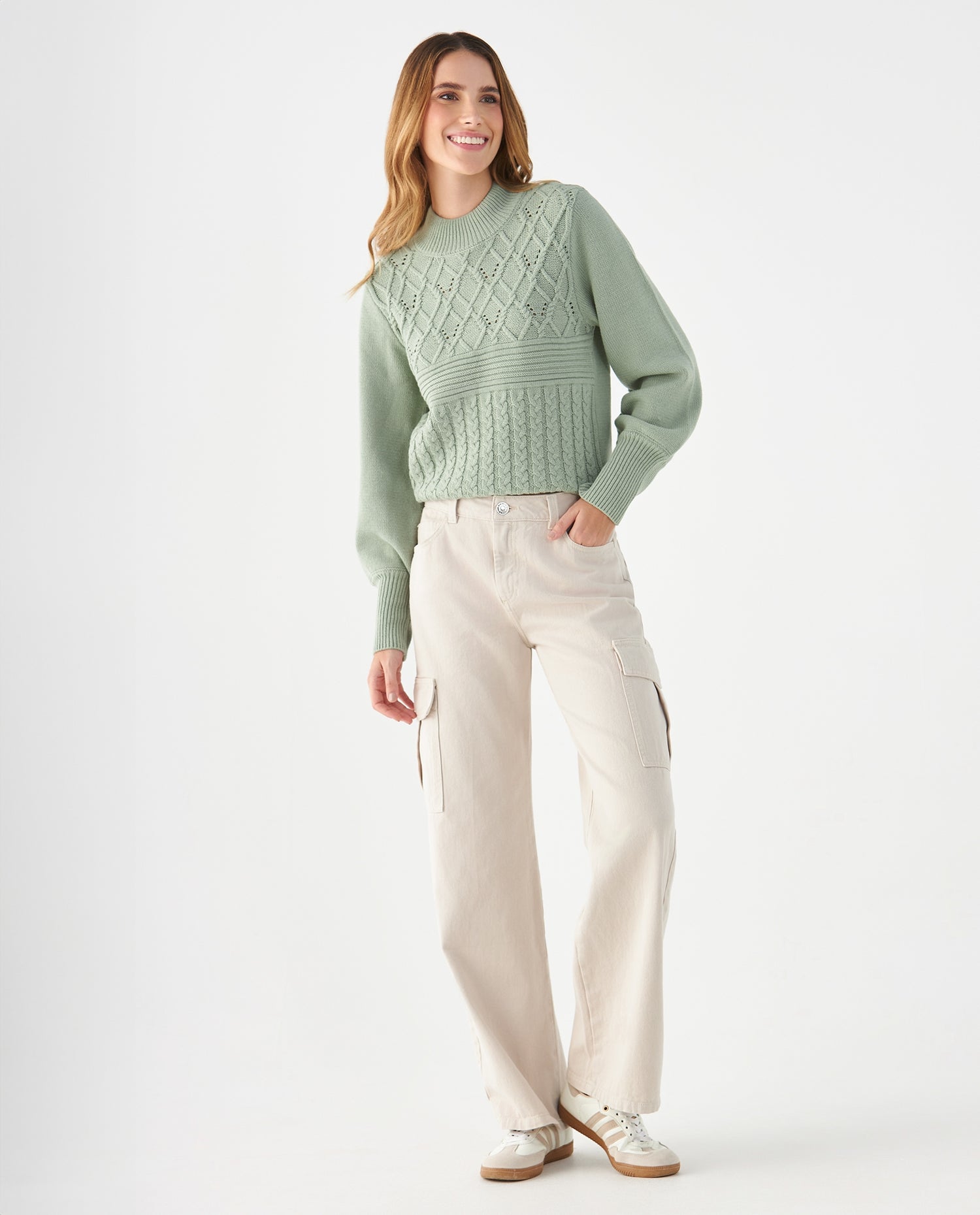 Jean Cargo tono claro para mujer - Crudo