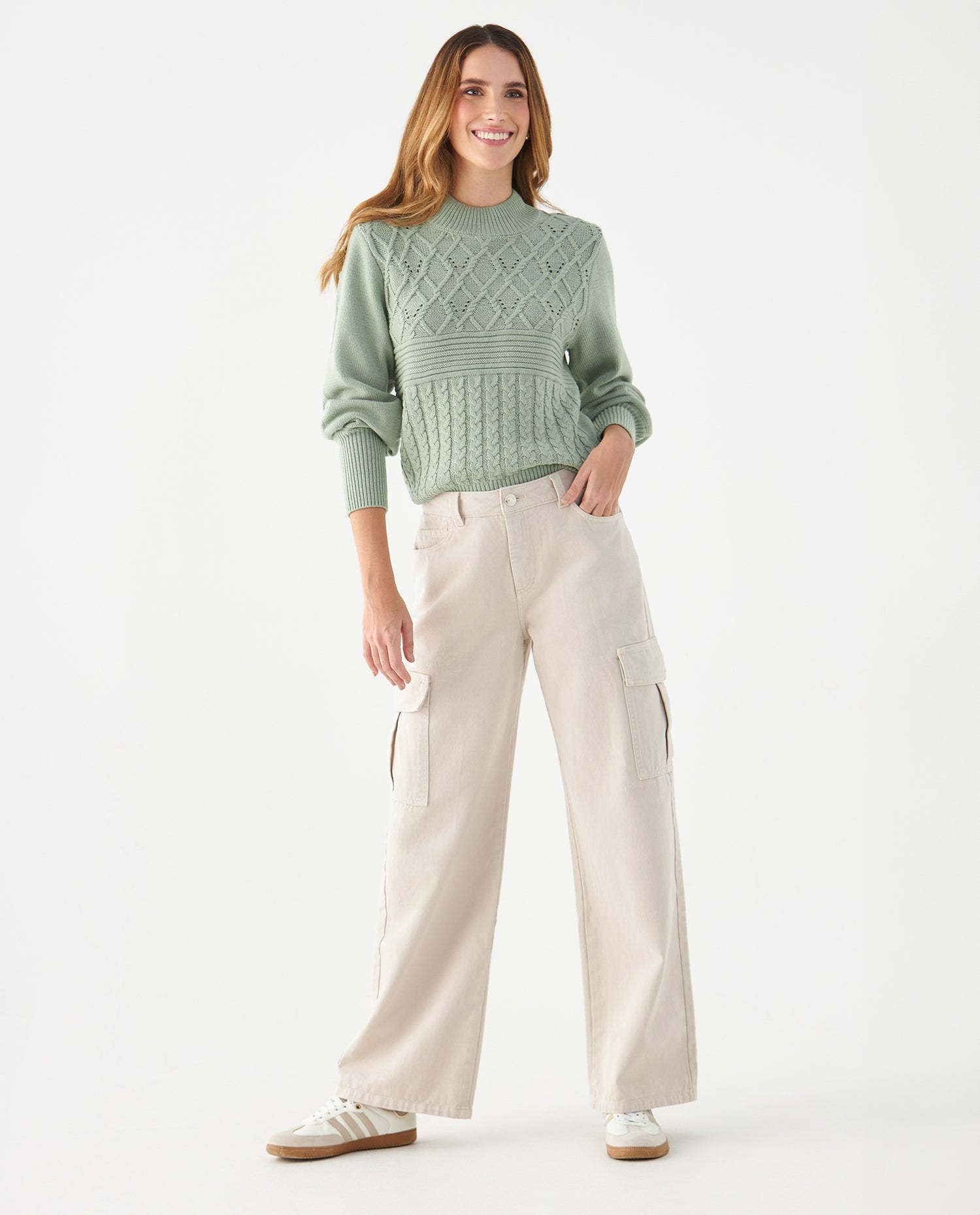 Jean Cargo tono claro para mujer - Crudo