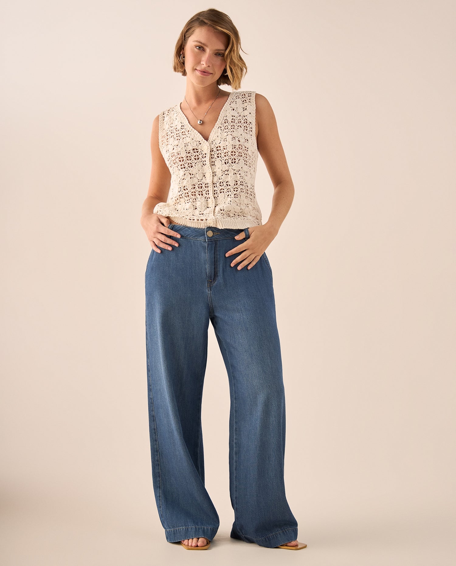 Jean Wide Leg Azul con Tiro Alto - Azul