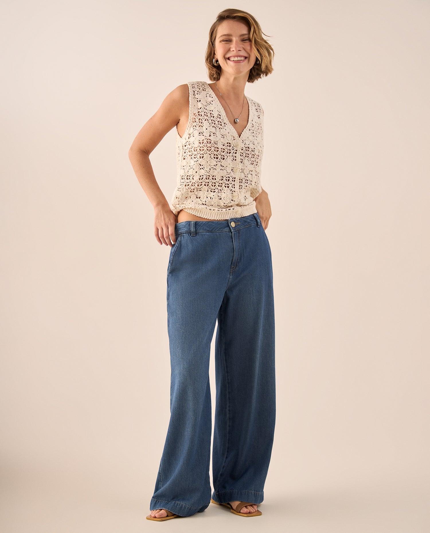Jean Wide Leg Azul con Tiro Alto - Azul
