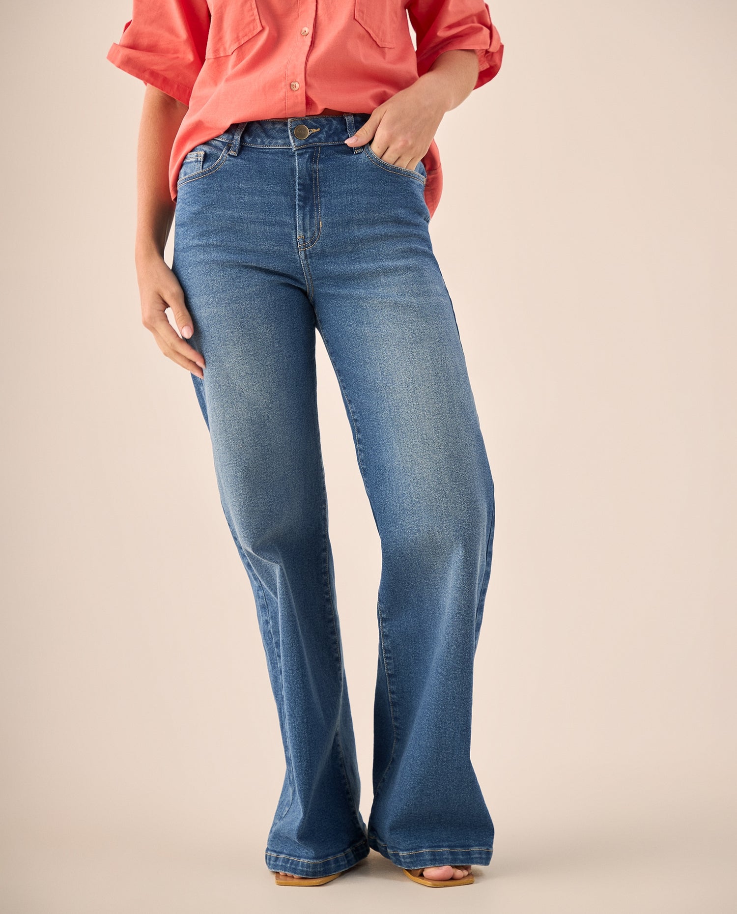 Jean Wide Leg Azul Rivera Medio - Azul