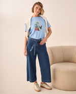 Jean Culotte Azul Tiro Alto con Cinturón - Azul