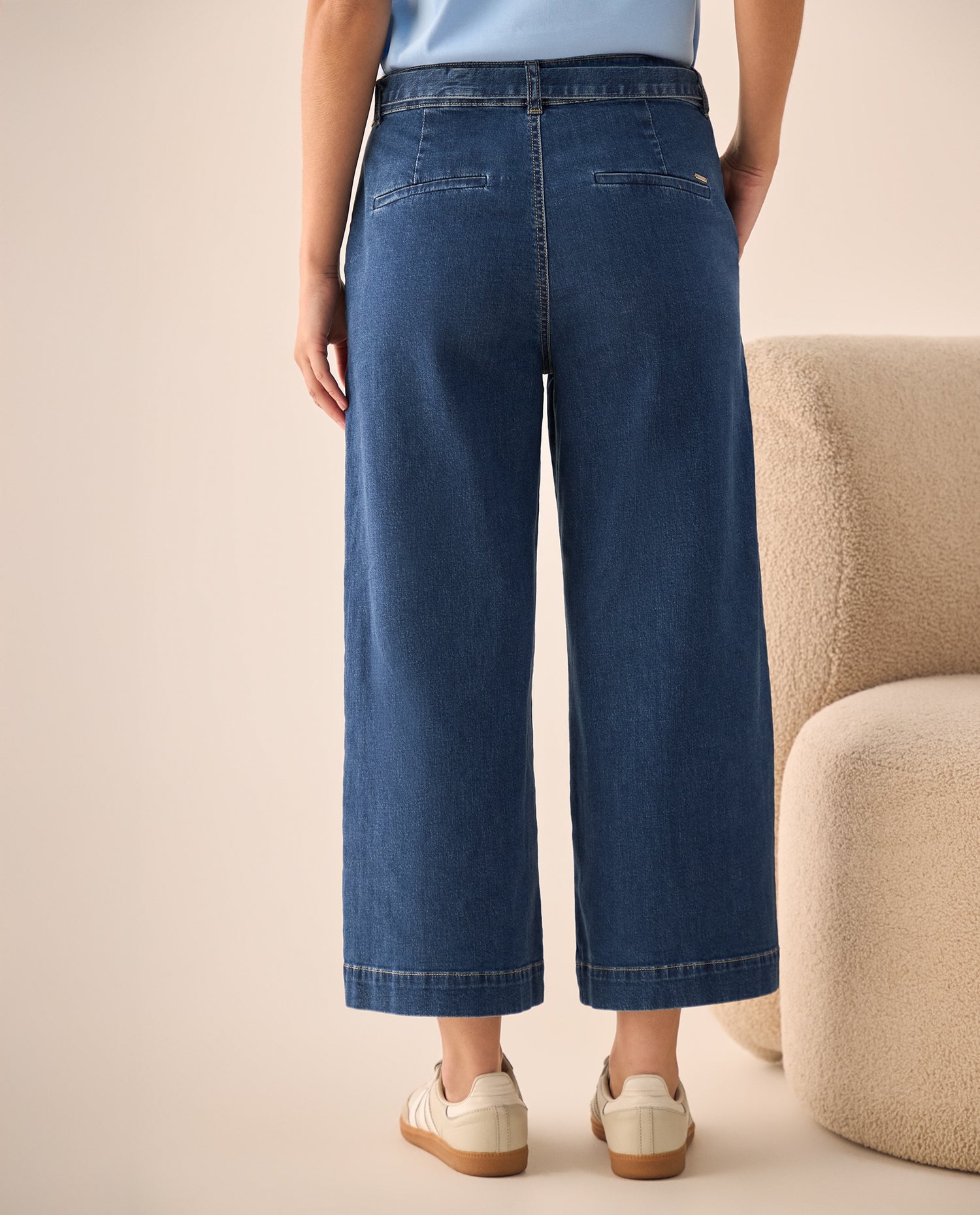 Jean Culotte Azul Tiro Alto con Cinturón - Azul