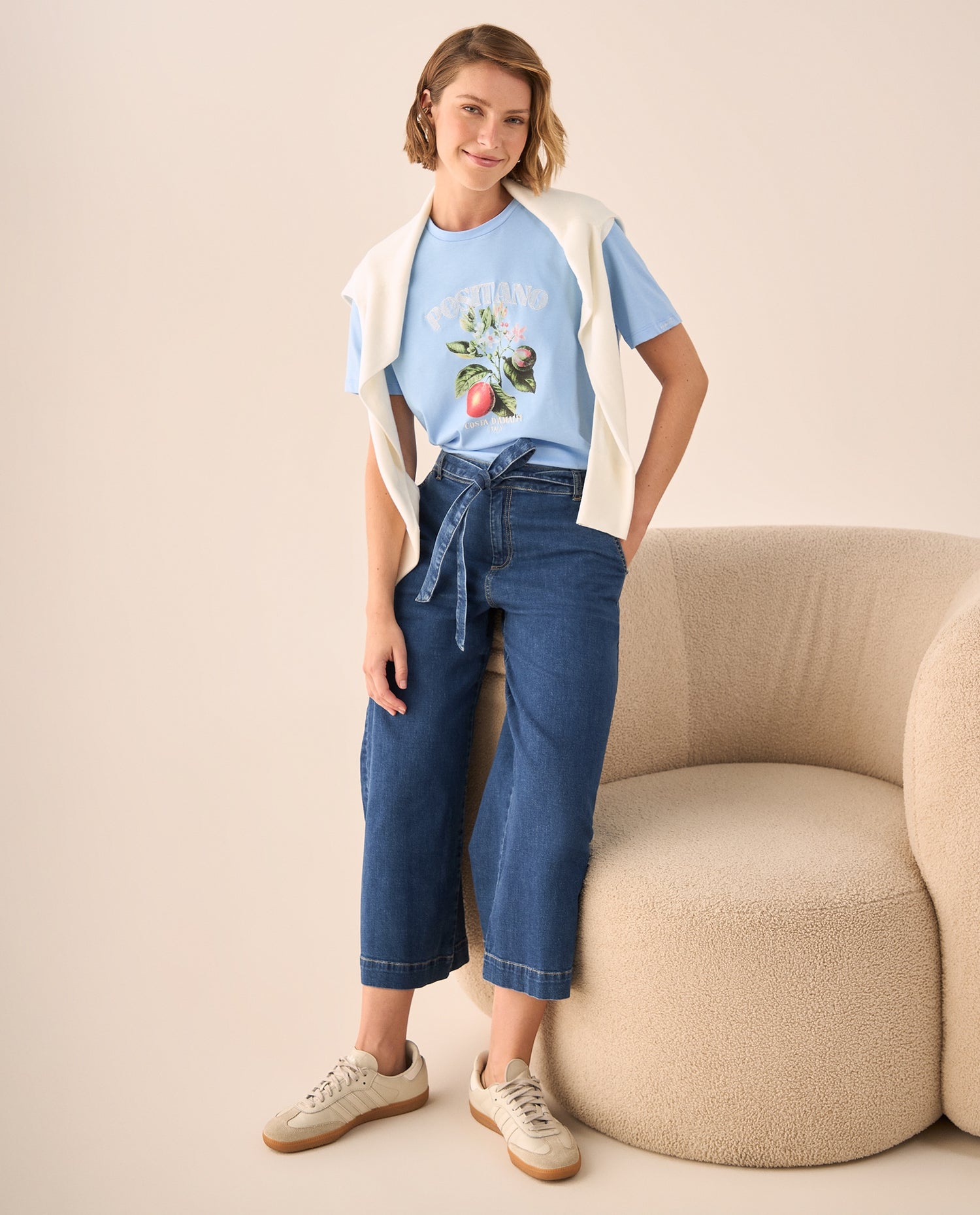 Jean Culotte Azul Tiro Alto con Cinturón - Azul