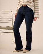 Jean Flare Azul Oscuro Tiro Alto - Azul