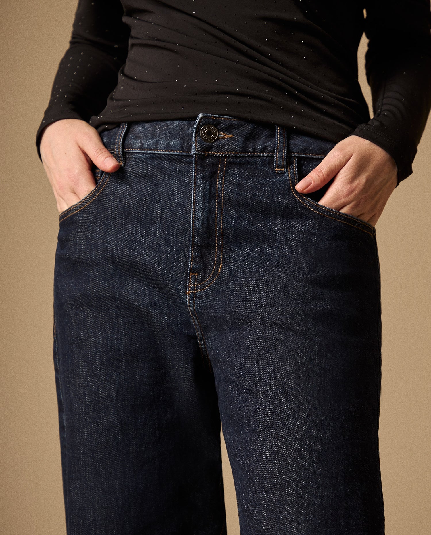 Jean Barrel Azul Oscuro Tiro Alto - Azul