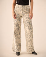 Jean Wide Leg Estampado Serpiente Beige - Gris