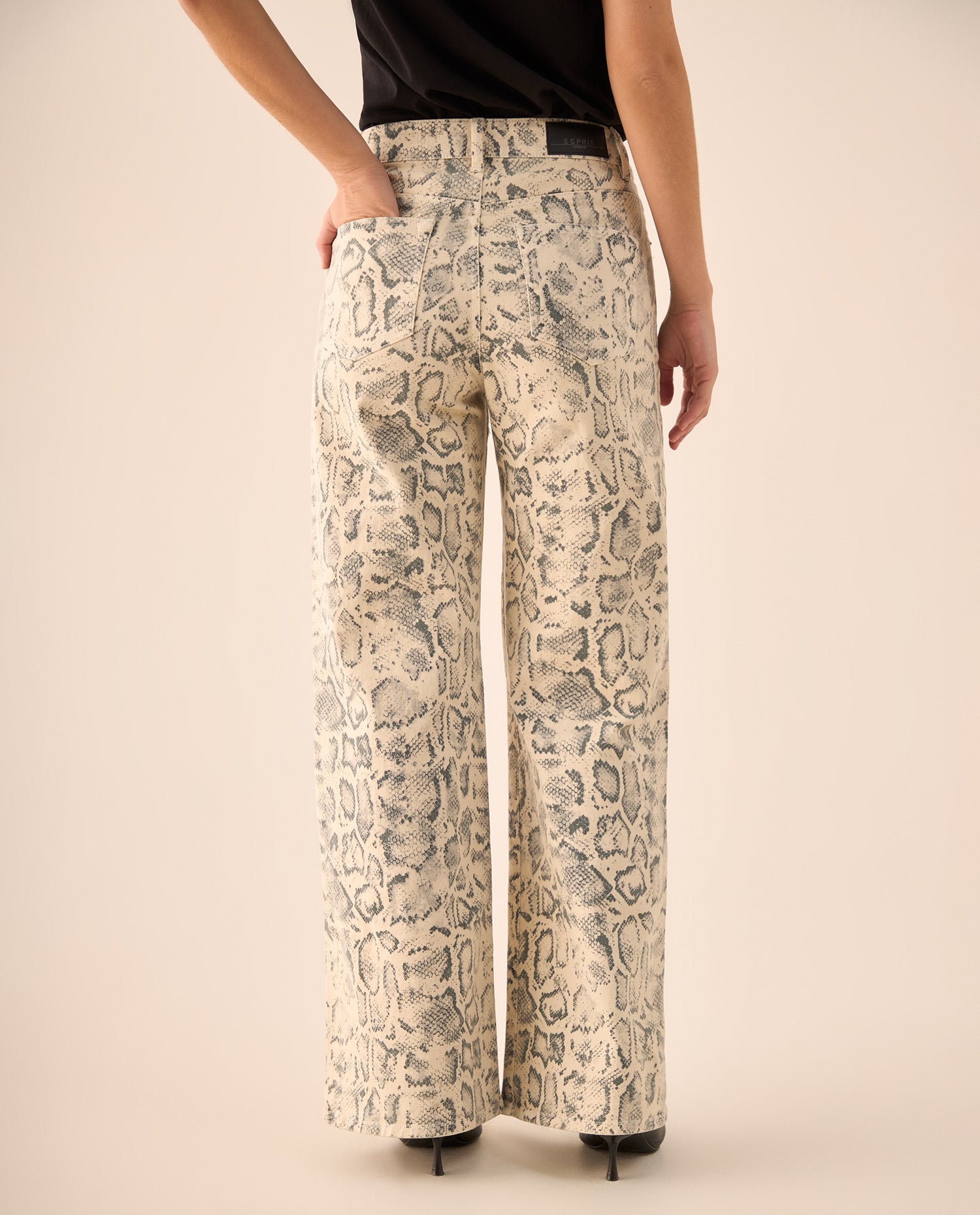 Jean Wide Leg Estampado Serpiente Beige - Gris