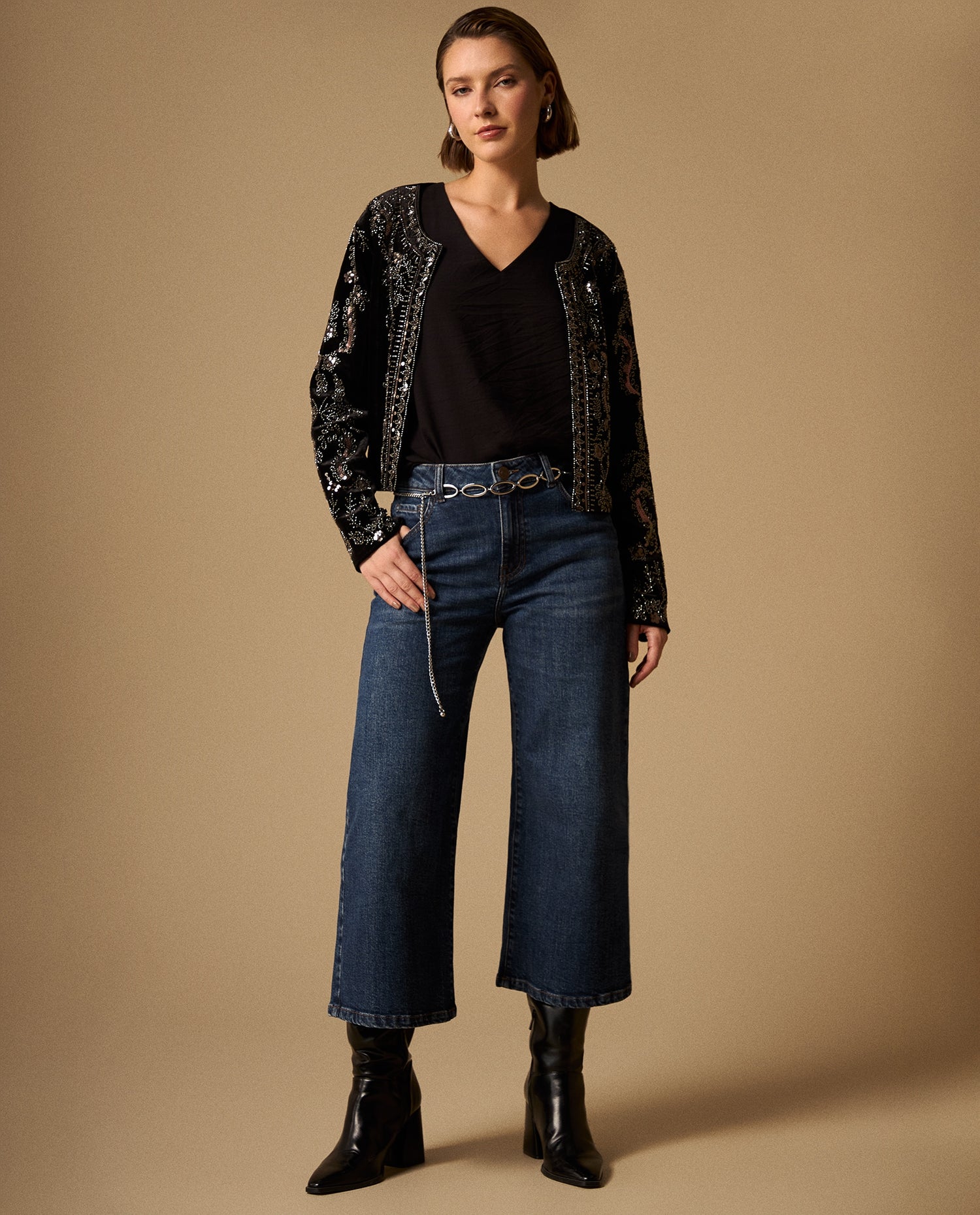 Jean Culotte Azul Oscuro Tiro Alto - Azul