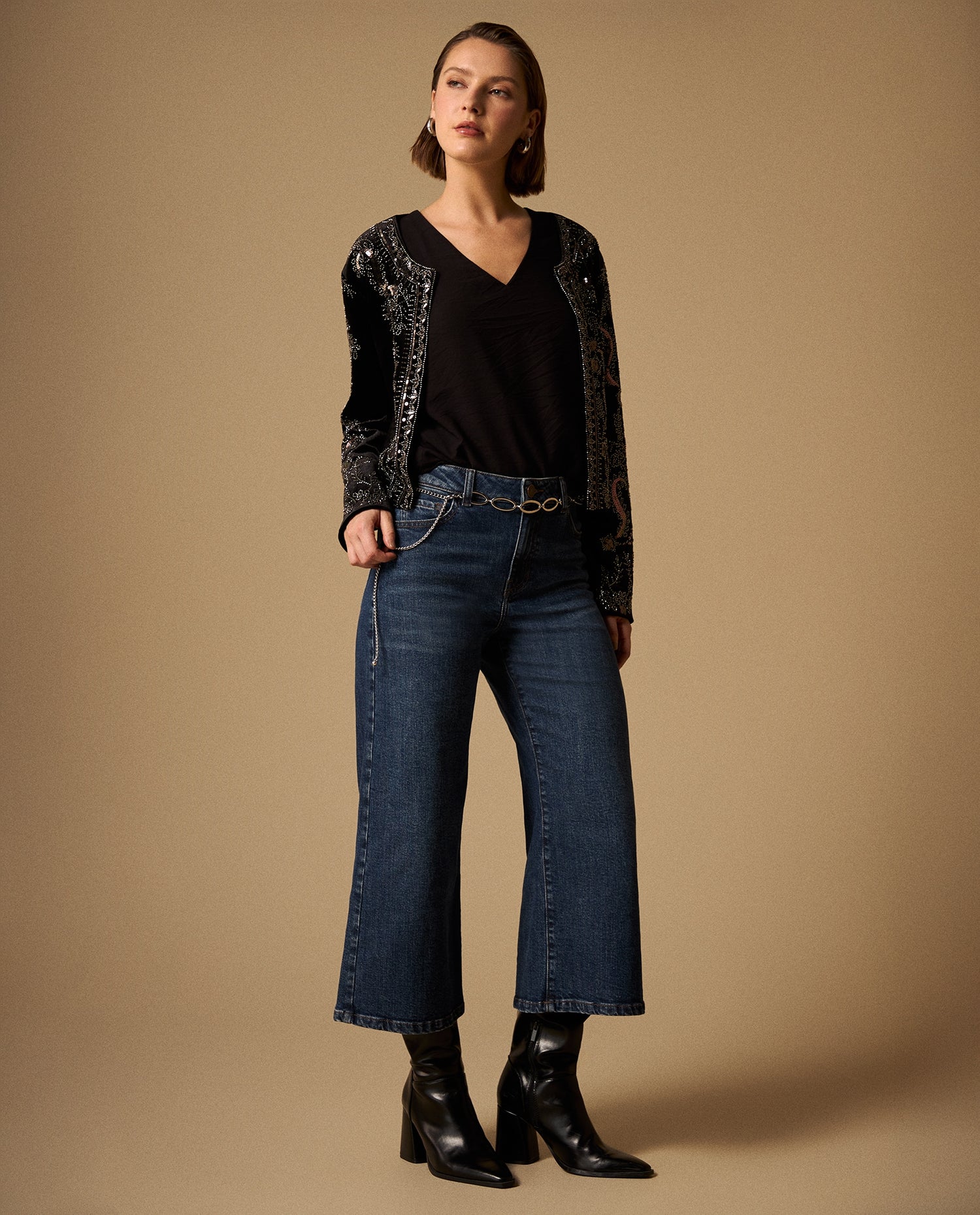 Jean Culotte Azul Oscuro Tiro Alto - Azul