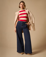 Jean Wide Leg Azul Oscuro con Costuras Doradas - Azul