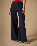 Jean Wide Leg Azul Oscuro con Costuras Doradas - Azul