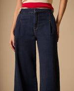 Jean Wide Leg Azul Oscuro con Costuras Doradas - Azul