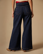 Jean Wide Leg Azul Oscuro con Costuras Doradas - Azul