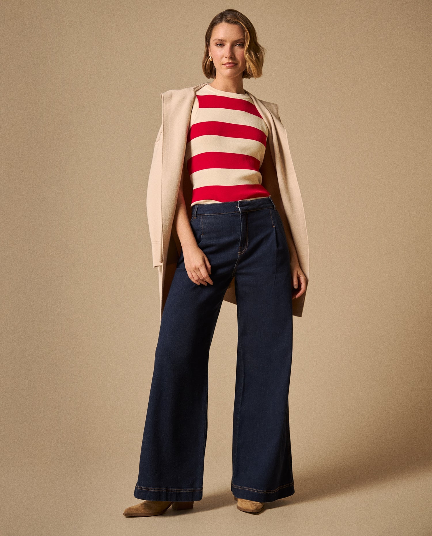 Jean Wide Leg Azul Oscuro con Costuras Doradas - Azul
