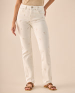 Jean Straight con Estampado Floral Delicado - Crudo