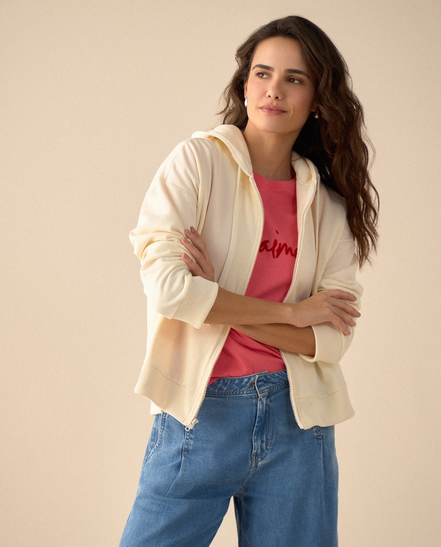 Buzo tipo hoodie para mujer - Crudo