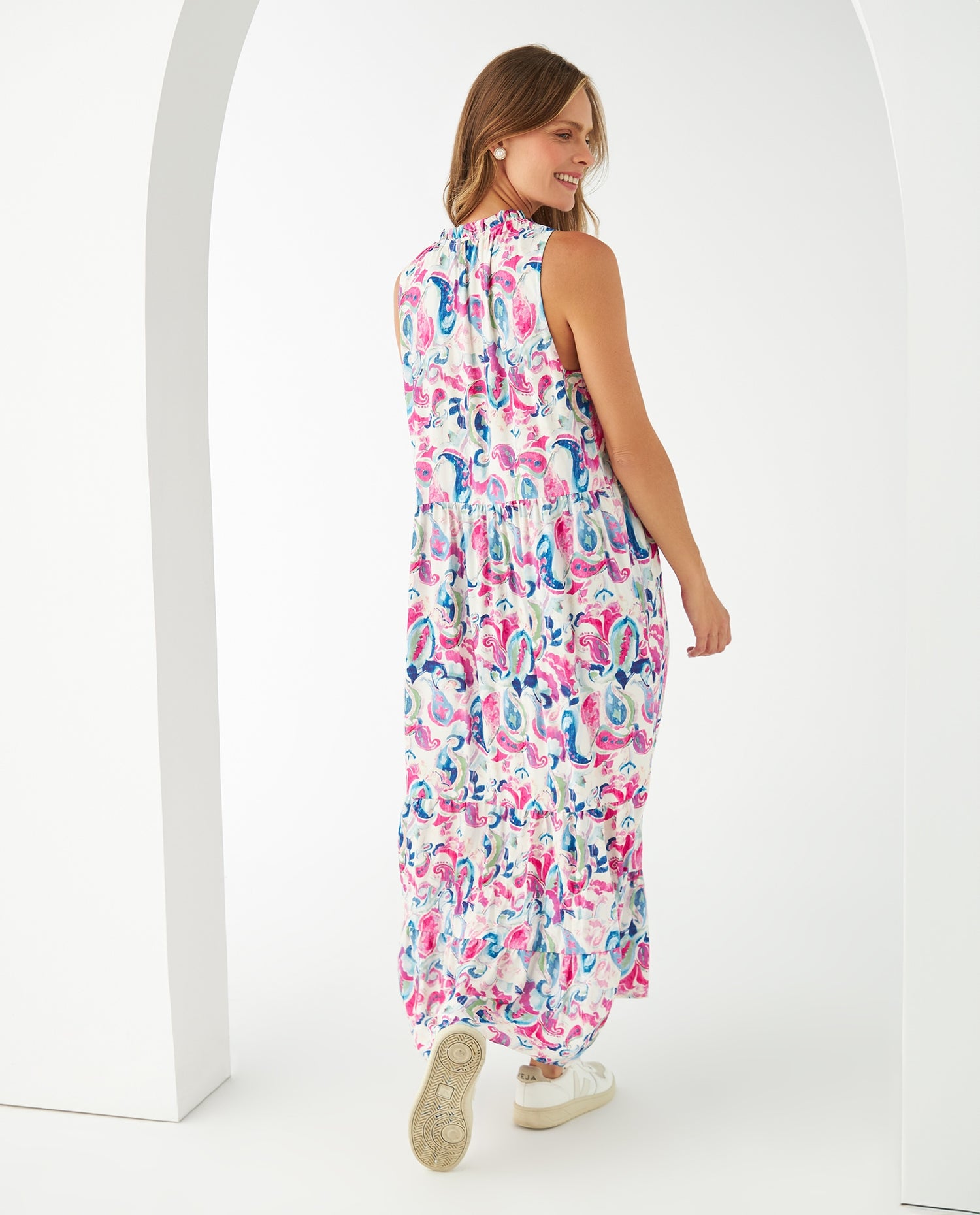 Vestido largo estampado para mujer - Rosa