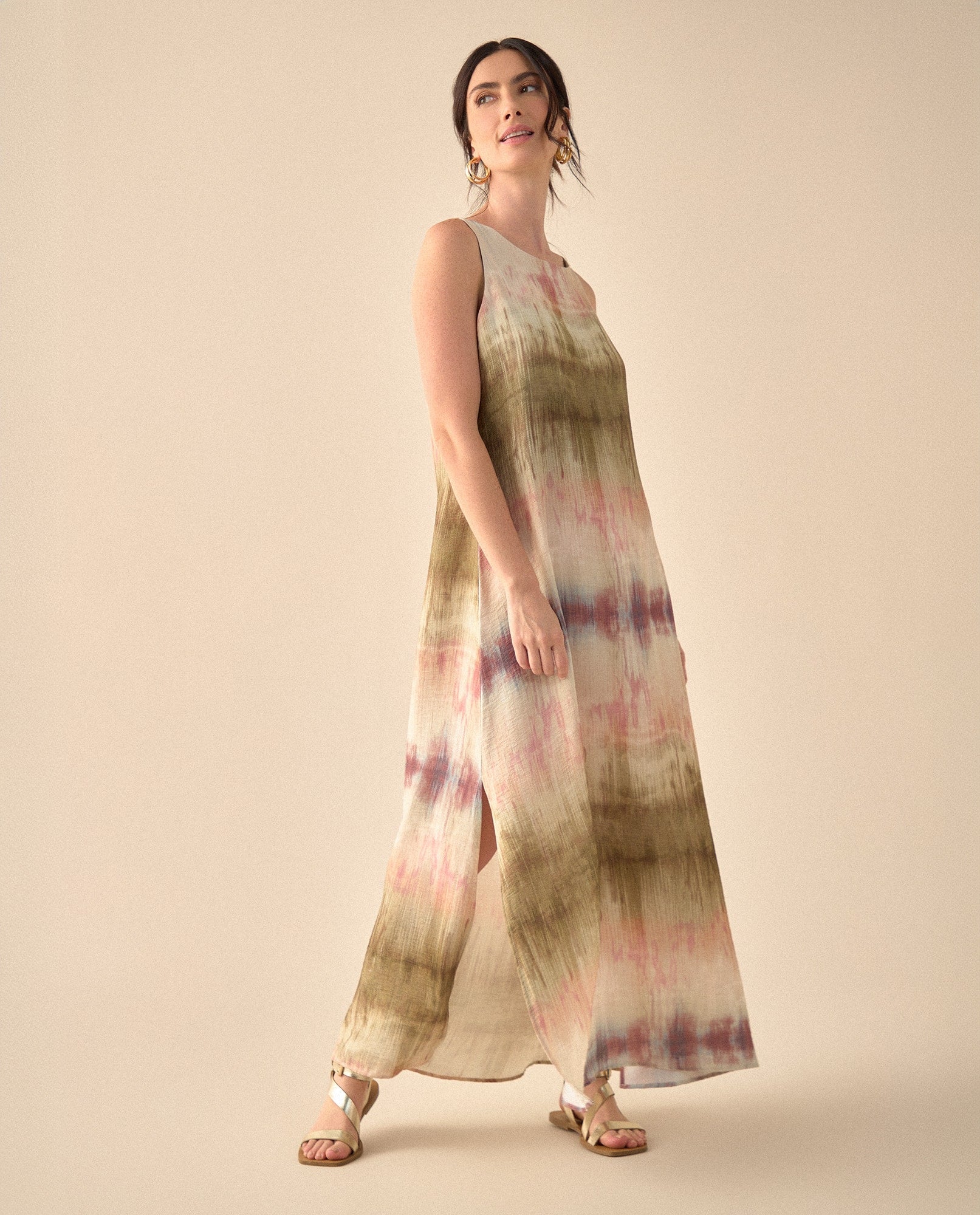 Vestido largo estampado para mujer - Beige 34_691G000_BEI161310_0