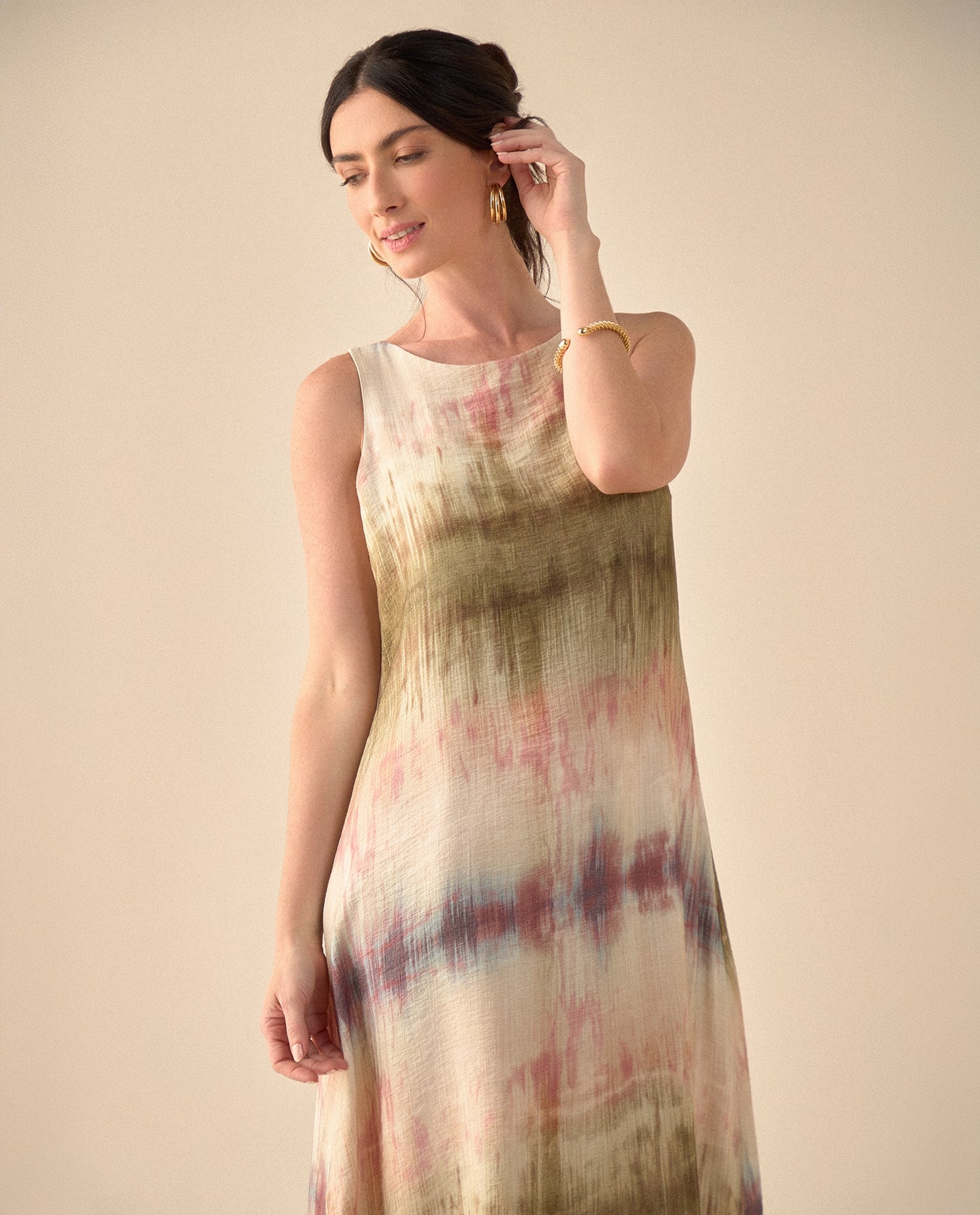 Vestido largo estampado para mujer - Beige