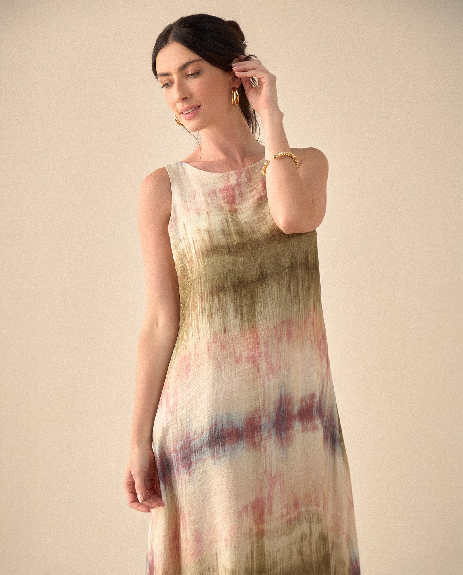 Vestido largo estampado para mujer - Beige 34_691G000_BEI161310_5