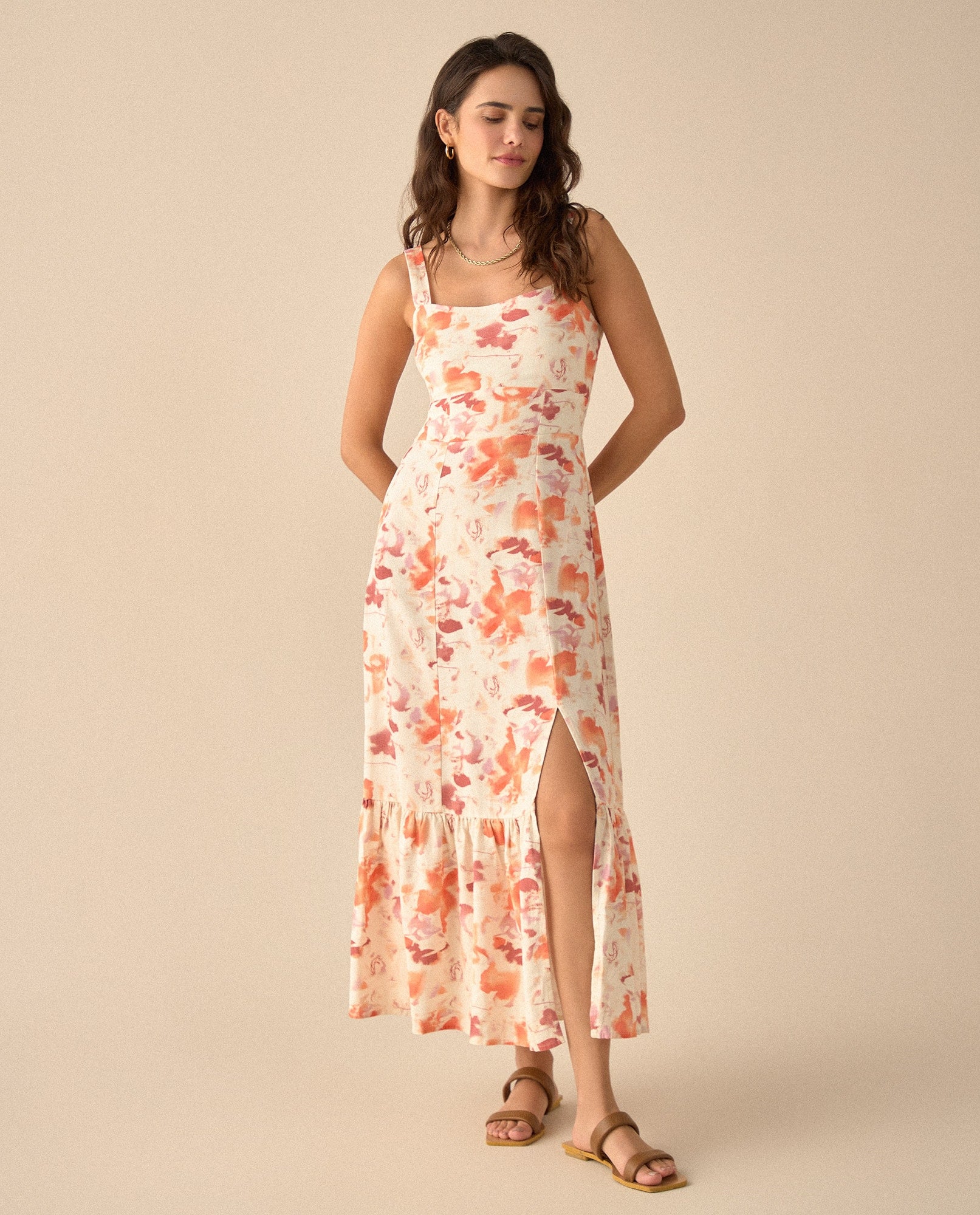 Vestido con escote recto para mujer - Naranja 34_691G001_NAR171456_0