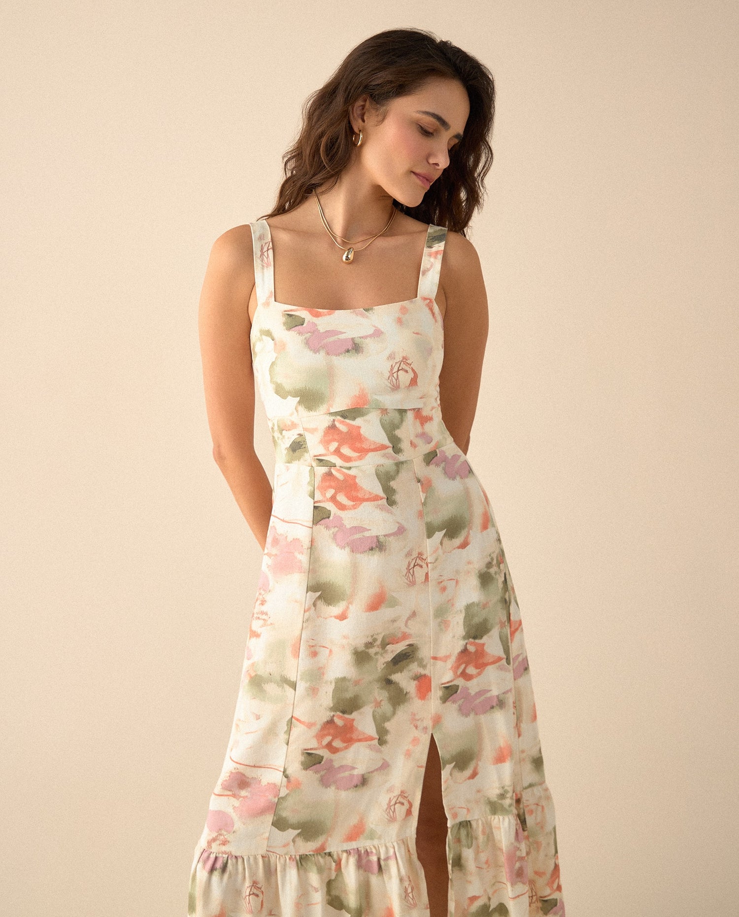 Vestido con escote recto para mujer - Verde