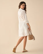 Vestido corto en ojalillo para mujer - Crudo