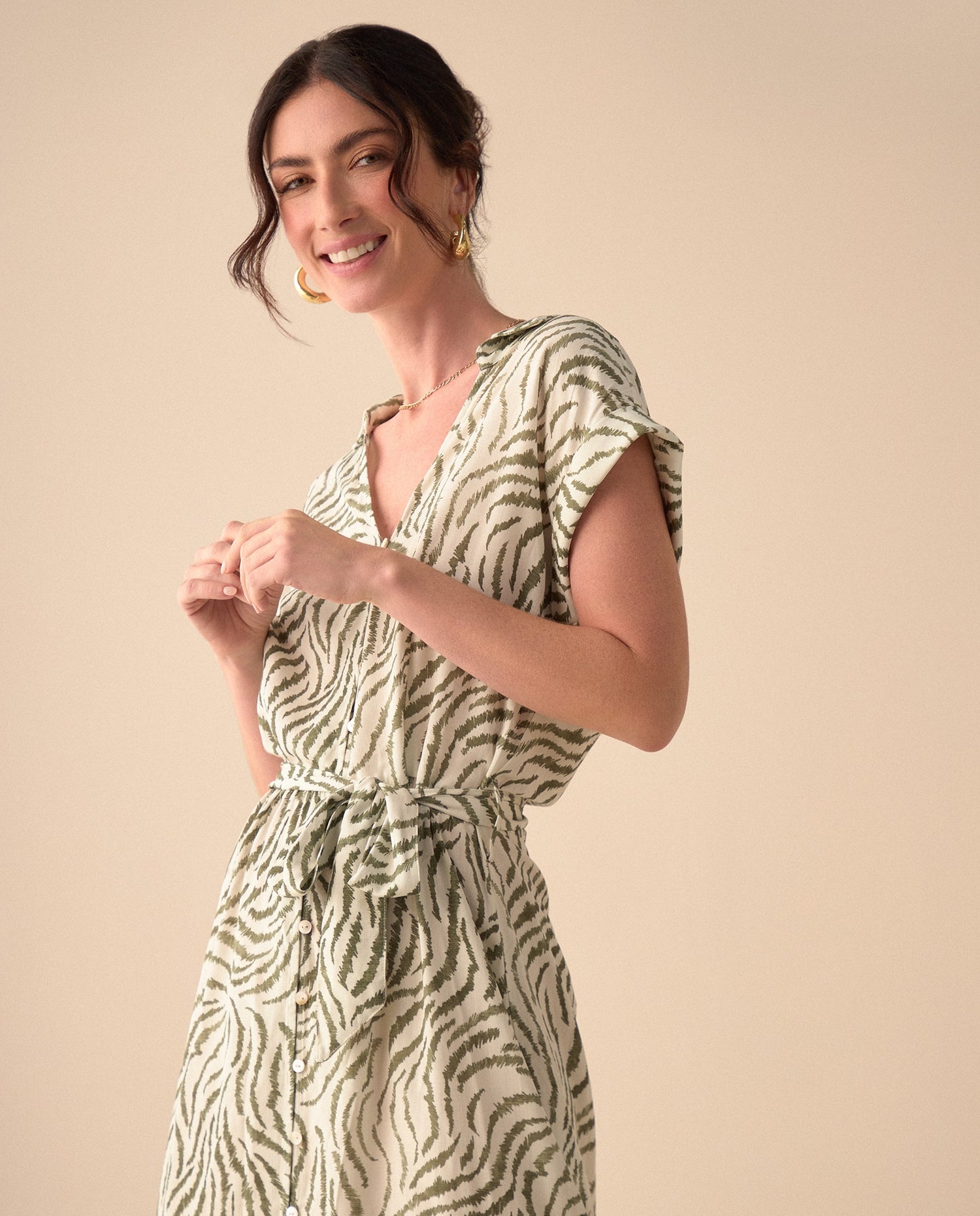 Vestido largo con escote en V para mujer - Verde