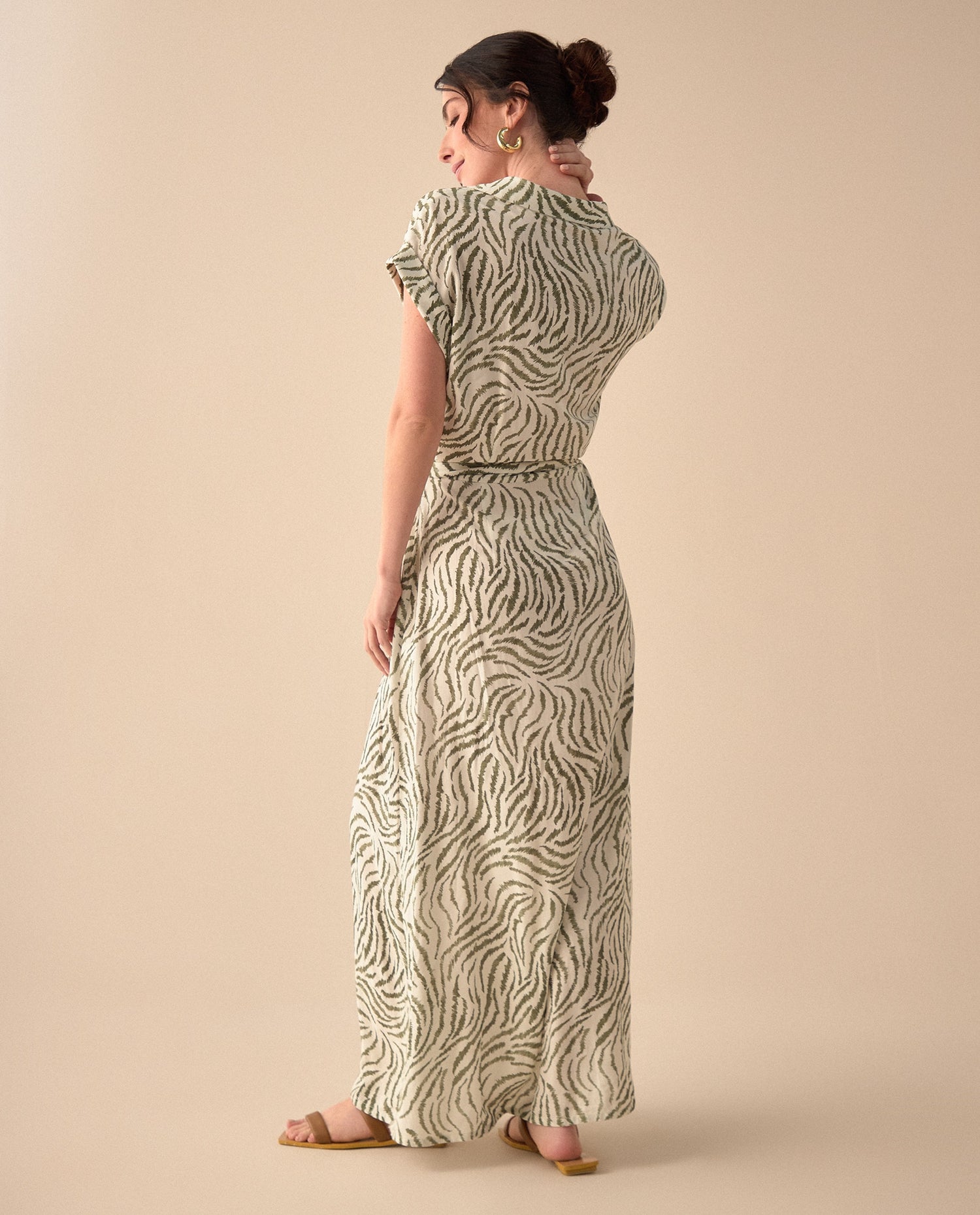 Vestido largo con escote en V para mujer - Verde