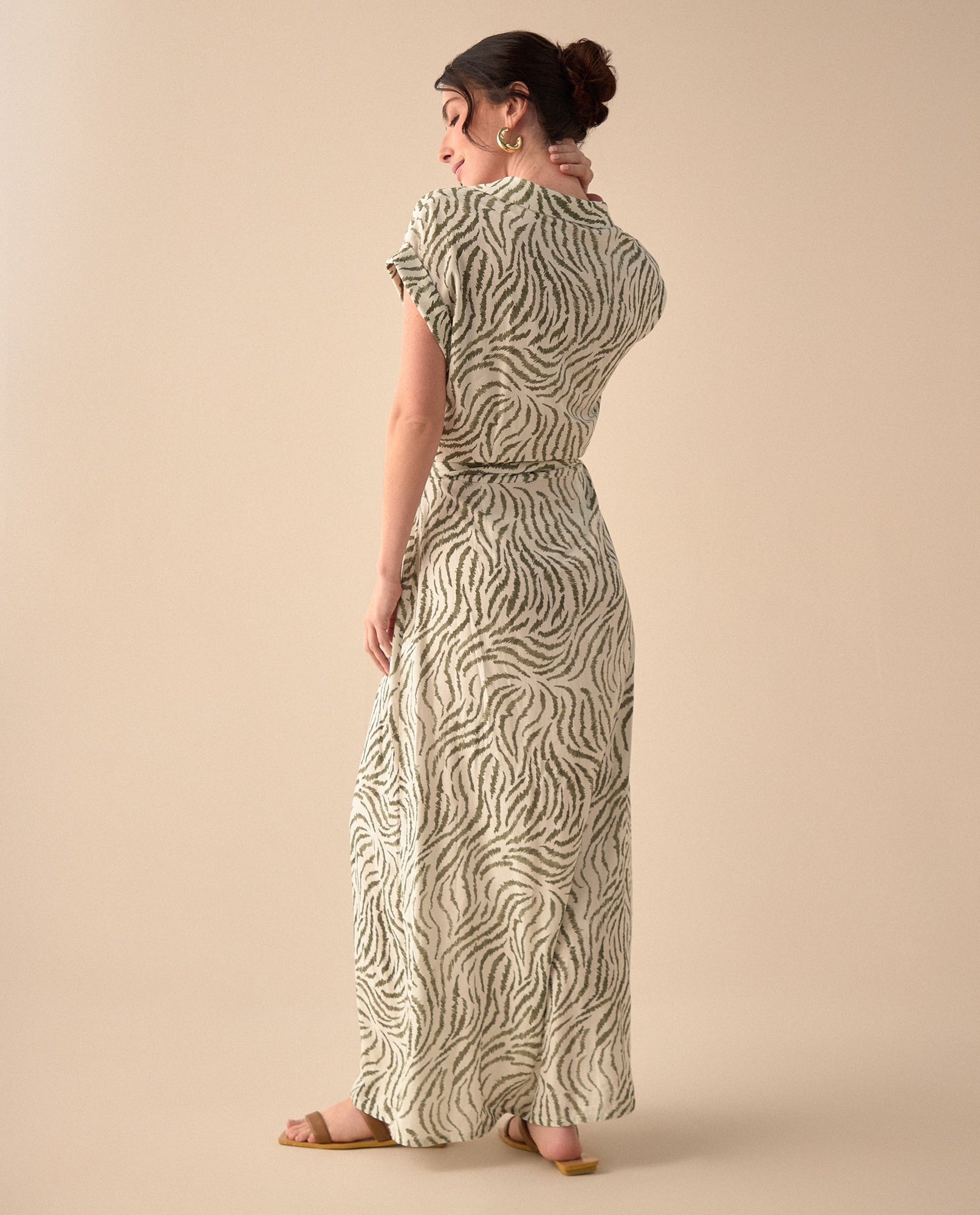 Vestido largo con escote en V para mujer - Verde 34_691G004_VER170115_4