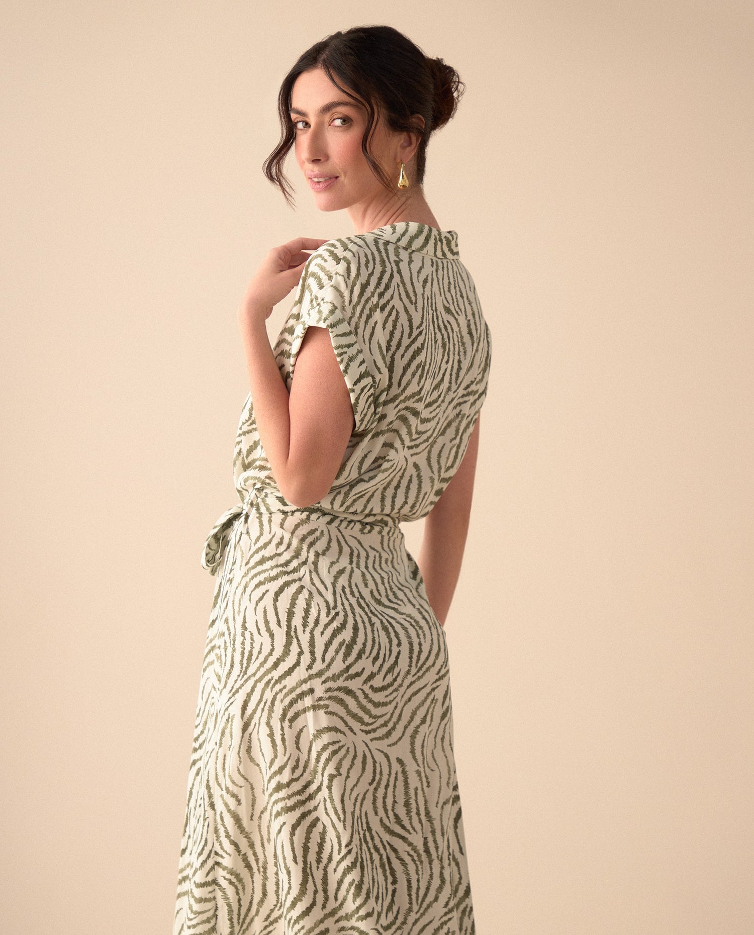 Vestido largo con escote en V para mujer - Verde