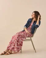 Vestido estampado largo para mujer - Rojo