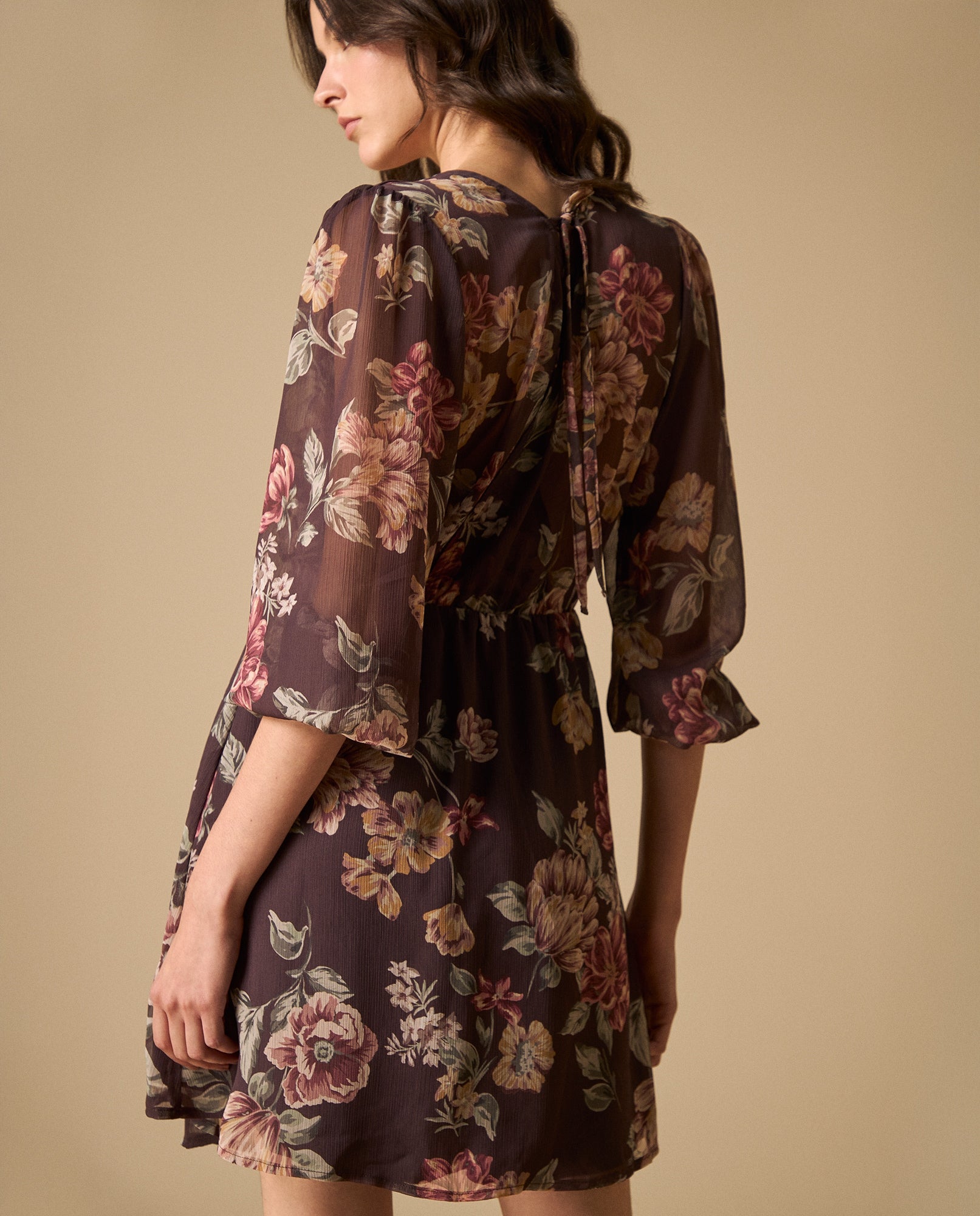 Vestido corto manga larga con silueta fluida - Morado 34_691H000_MOR191619_5