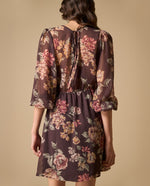 Vestido corto manga larga con silueta fluida - Morado