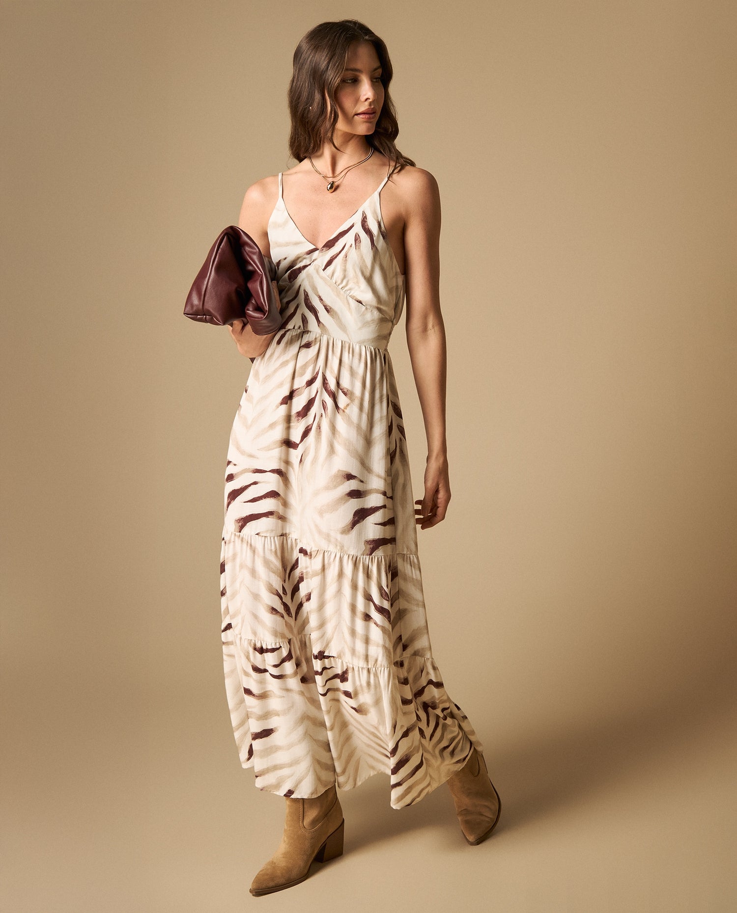 Vestido largo manga sisa de silueta fluida - Crudo