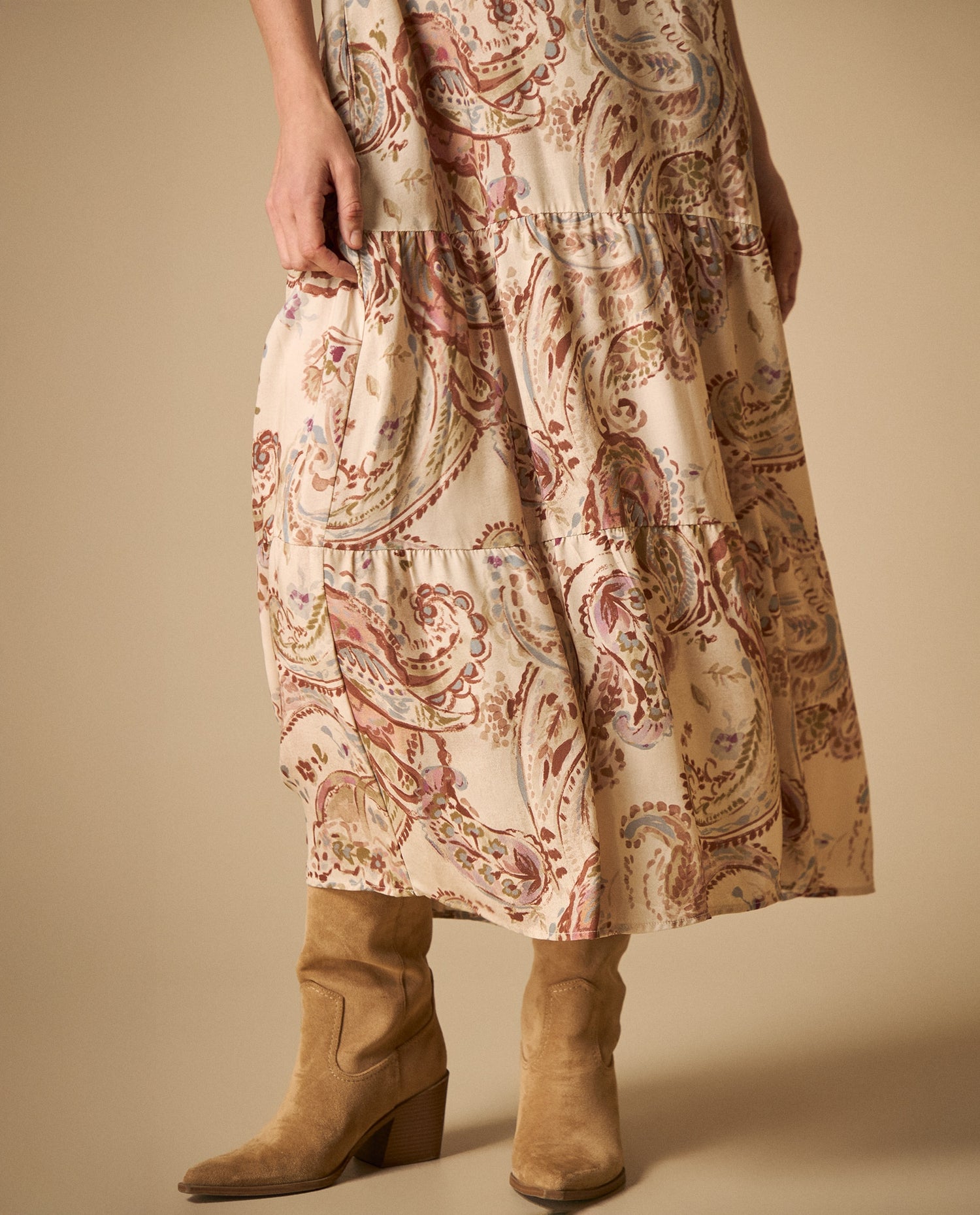 Vestido largo manga sisa de silueta suelta - Crudo
