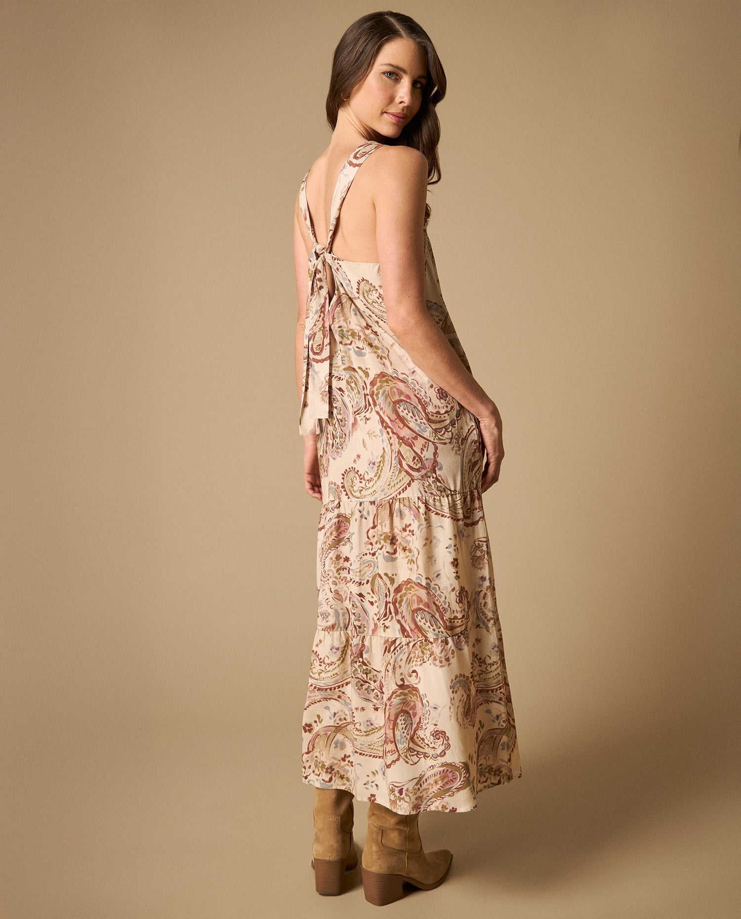 Vestido largo manga sisa de silueta suelta - Crudo