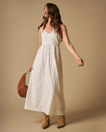 Vestido largo bordado de tiras - Blanco