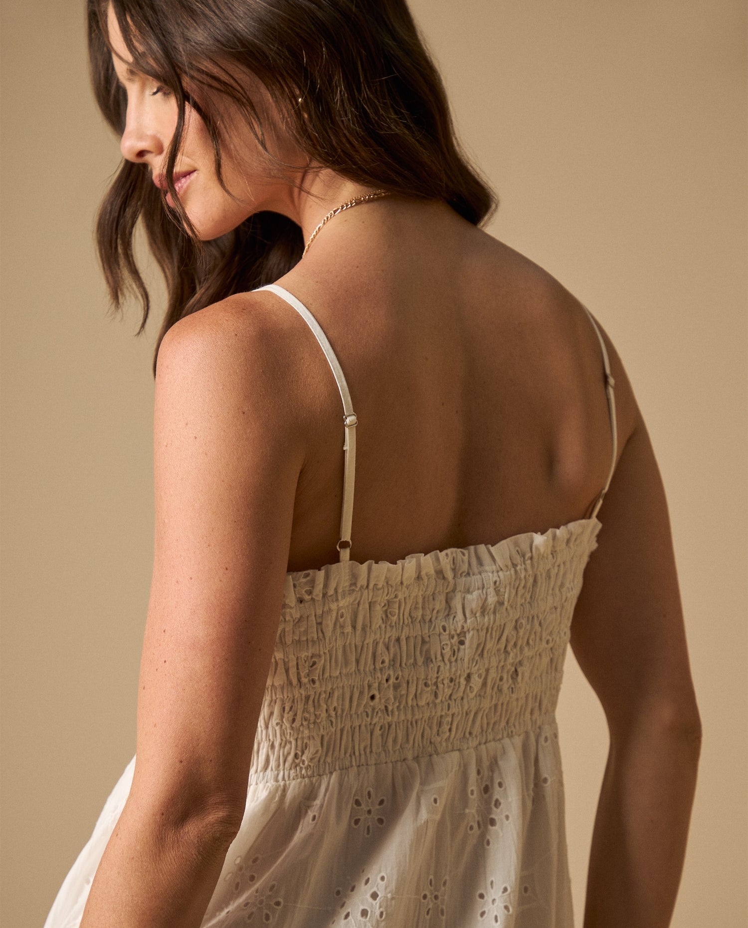 Vestido largo bordado de tiras - Blanco