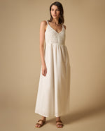Vestido largo de tiras con bordado y textura - Blanco