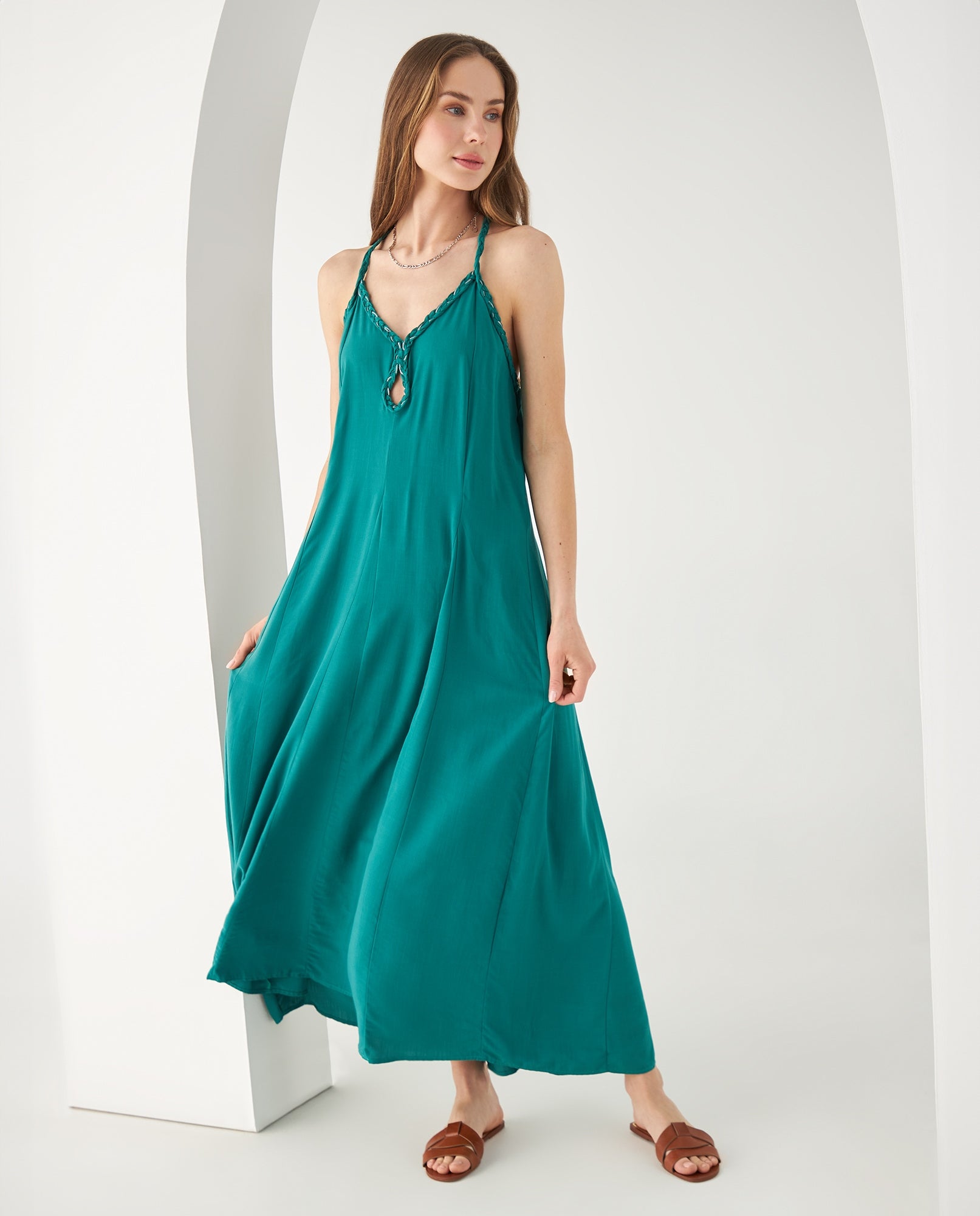 Vestido con escote V para mujer - Verde 34_692F005_VER185338_0
