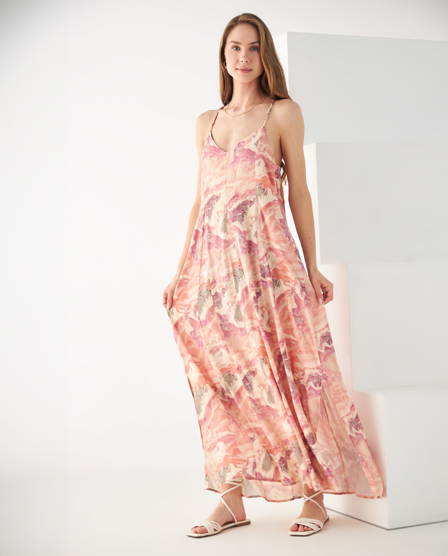 Vestido de tela fluida para mujer - Rosa