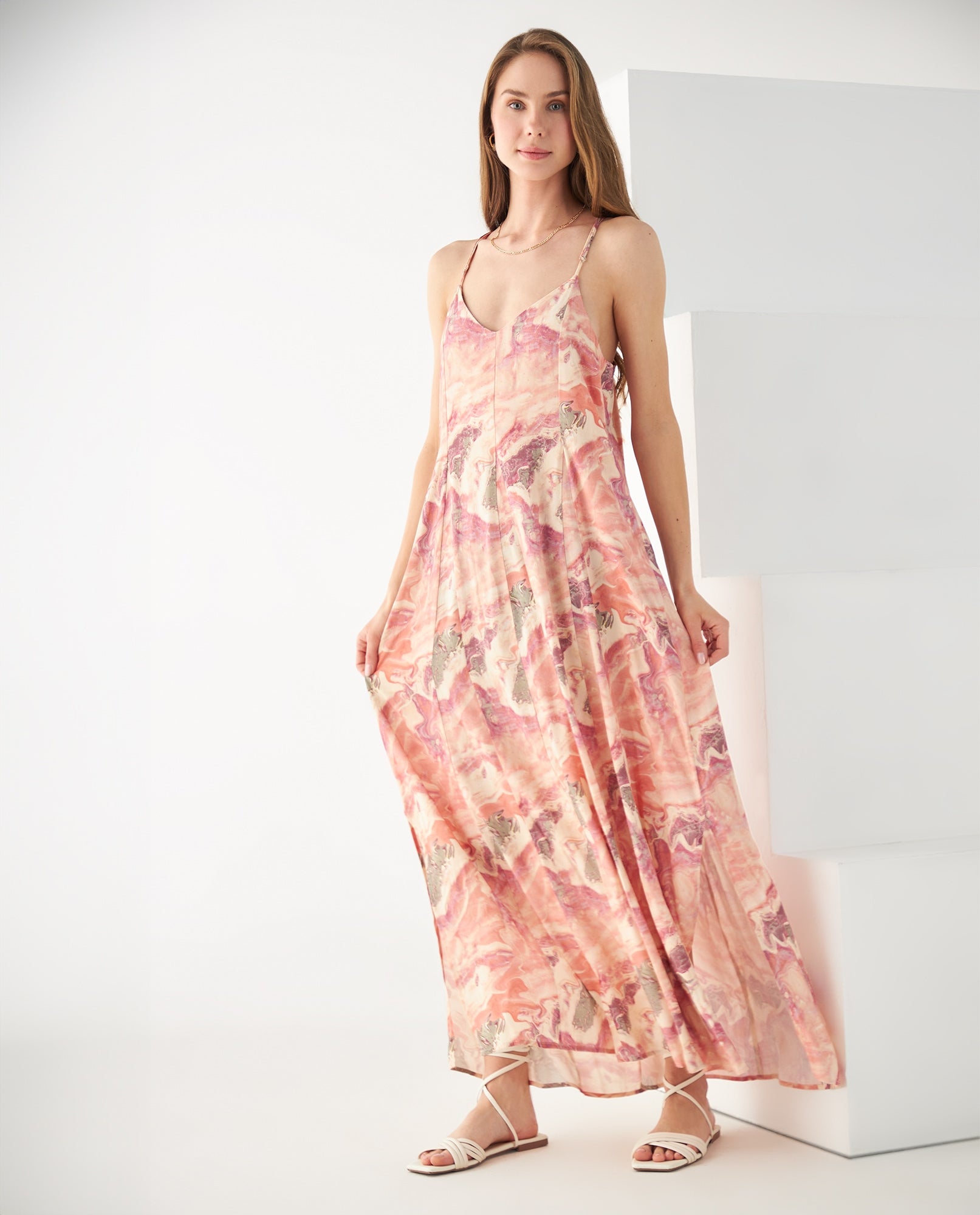 Vestido de tela fluida para mujer - Rosa 34_692F009_ROS161632_0