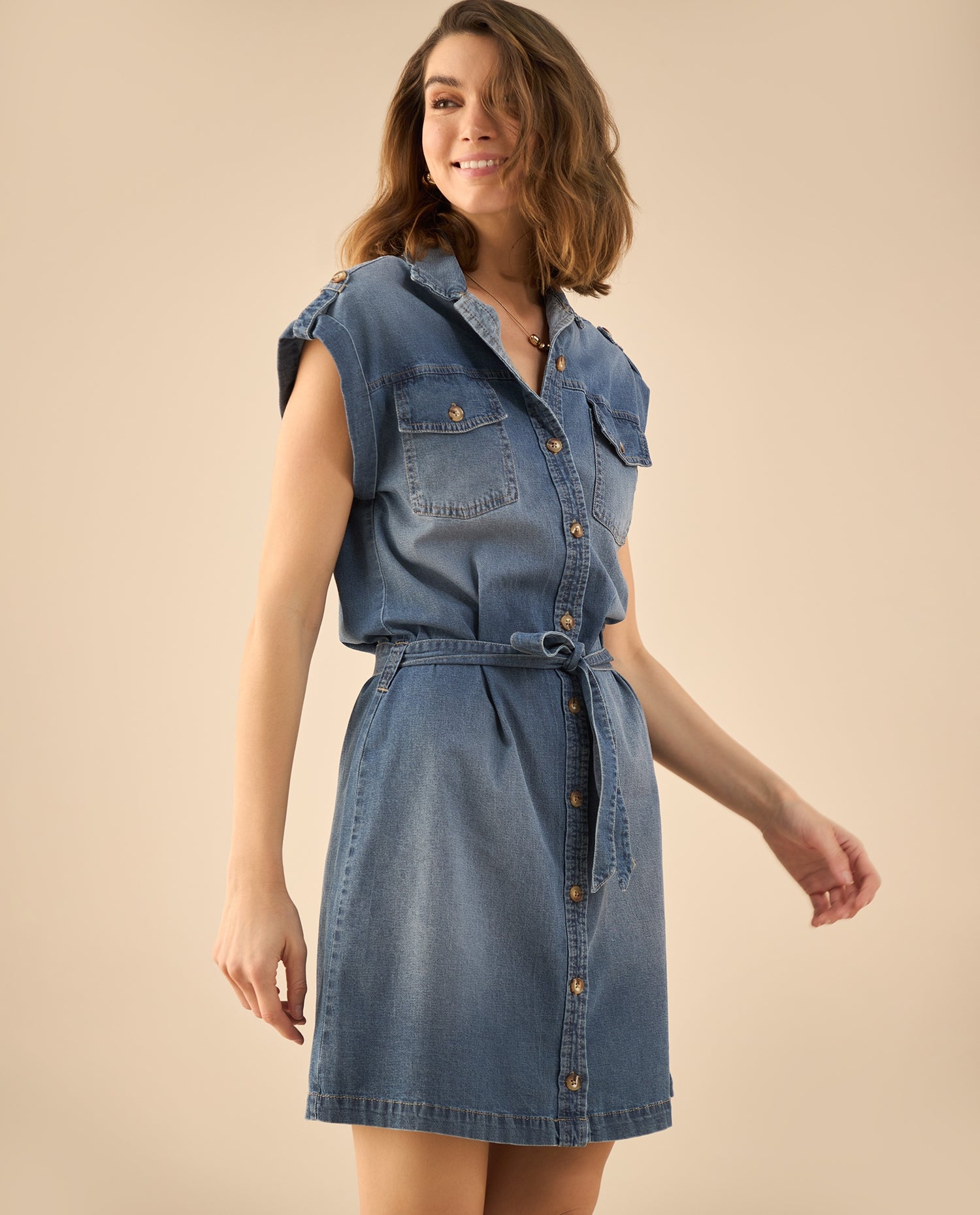 Vestido corto en denim para mujer - Azul